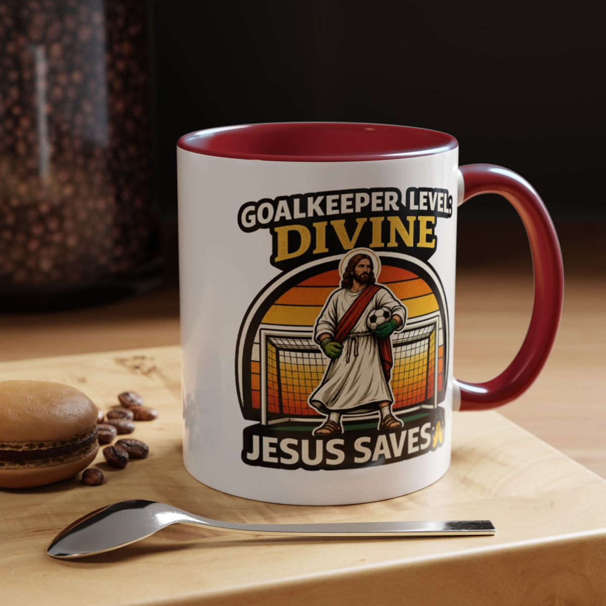 Christian Soccer Goalkeeper Mug, Jesus Saves Coffee Mug, Faith Based Sports Gift, Soccer Player Christian Mug, Goalie Gift for Believers