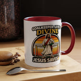 Christian Soccer Goalkeeper Mug, Jesus Saves Coffee Mug, Faith Based Sports Gift, Soccer Player Christian Mug, Goalie Gift for Believers