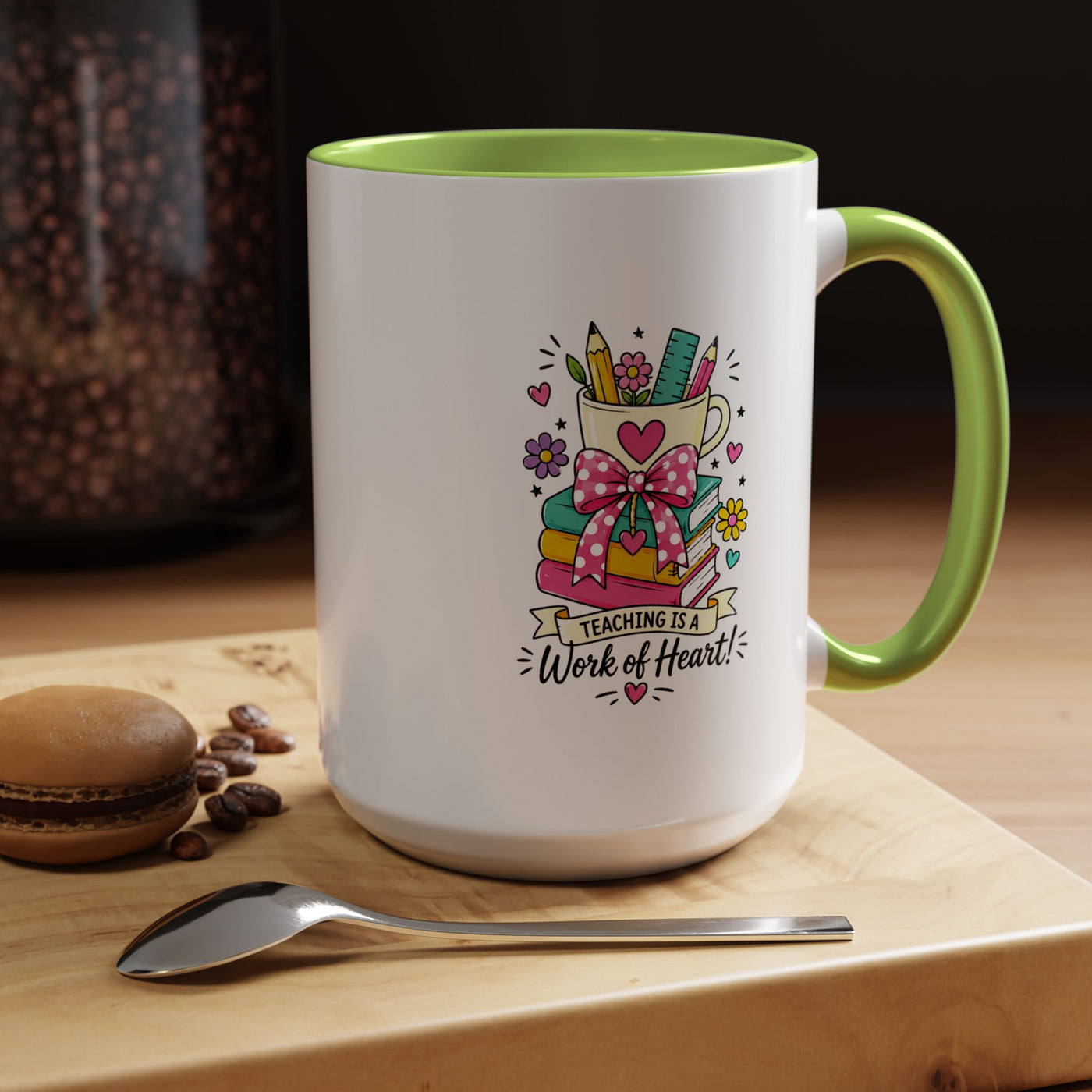 Teaching Is a Work of Heart Mug, Teacher Appreciation Coffee Cup, Thank You Gift for Educator, End of Year Classroom Keepsake for Her
