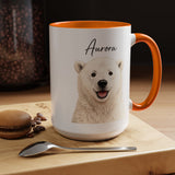 Custom Polar Bear Coffee Mug with Name, Personalized Arctic Animal Gift for Kids, Cute Winter Holiday Ceramic Tea Cup with Orange Handle
