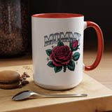 Mommy Coffee Mug, Pink Rose and Teal Leaf Design with Silver Look Lettering, Mother's Day Gift for Mom or a Floral Birthday Present for Her