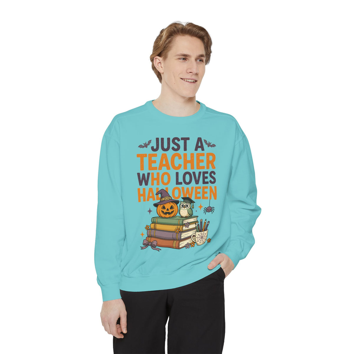 Teacher Halloween Sweatshirt, Just a Teacher Who Loves Halloween Crewneck, Spooky Classroom Shirt, Educator Gift, Cute Fall School Outfit