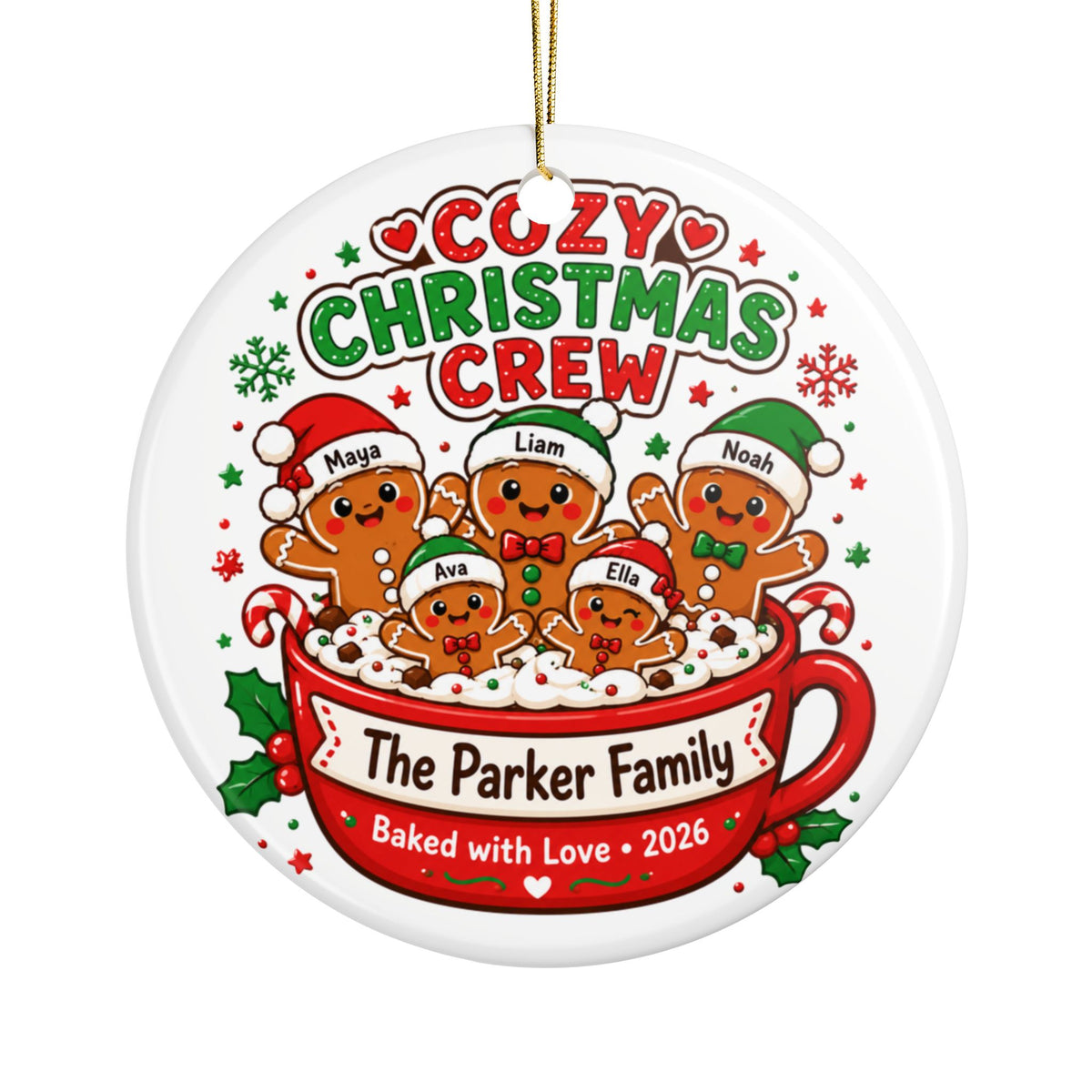 Personalized Gingerbread Family Christmas Ornament, Custom Names and Family Keepsake, Cozy Holiday Gift
