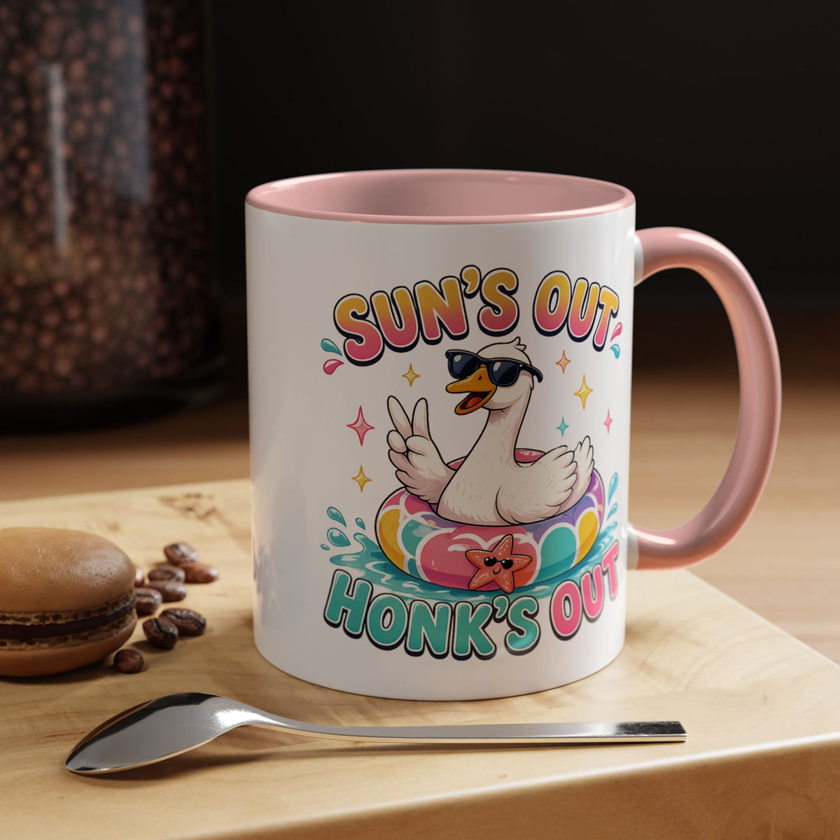 Funny Goose Summer Coffee Mug, Sun's Out Honk's Out Mug, Cute Goose Pool Float Cup, Beach Vacation Gift, Summer Lover Mug