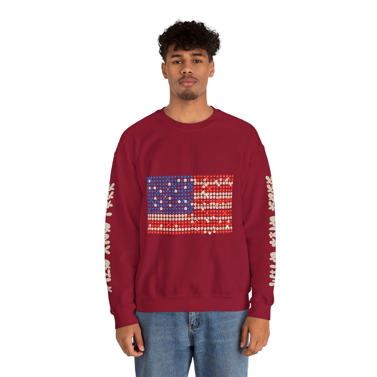 Patriotic American Flag Sweatshirt, USA Floral Crewneck, Vintage Americana Pullover, Fourth of July Outfit, Summer Patriotic Gift for Her