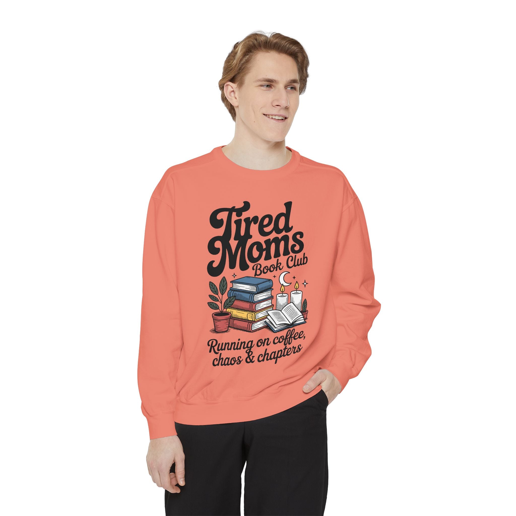 Tired Moms Book Club Comfort Colors Sweatshirt, Running on Coffee Chaos and Chapters Shirt, Book Lover Mom Gift