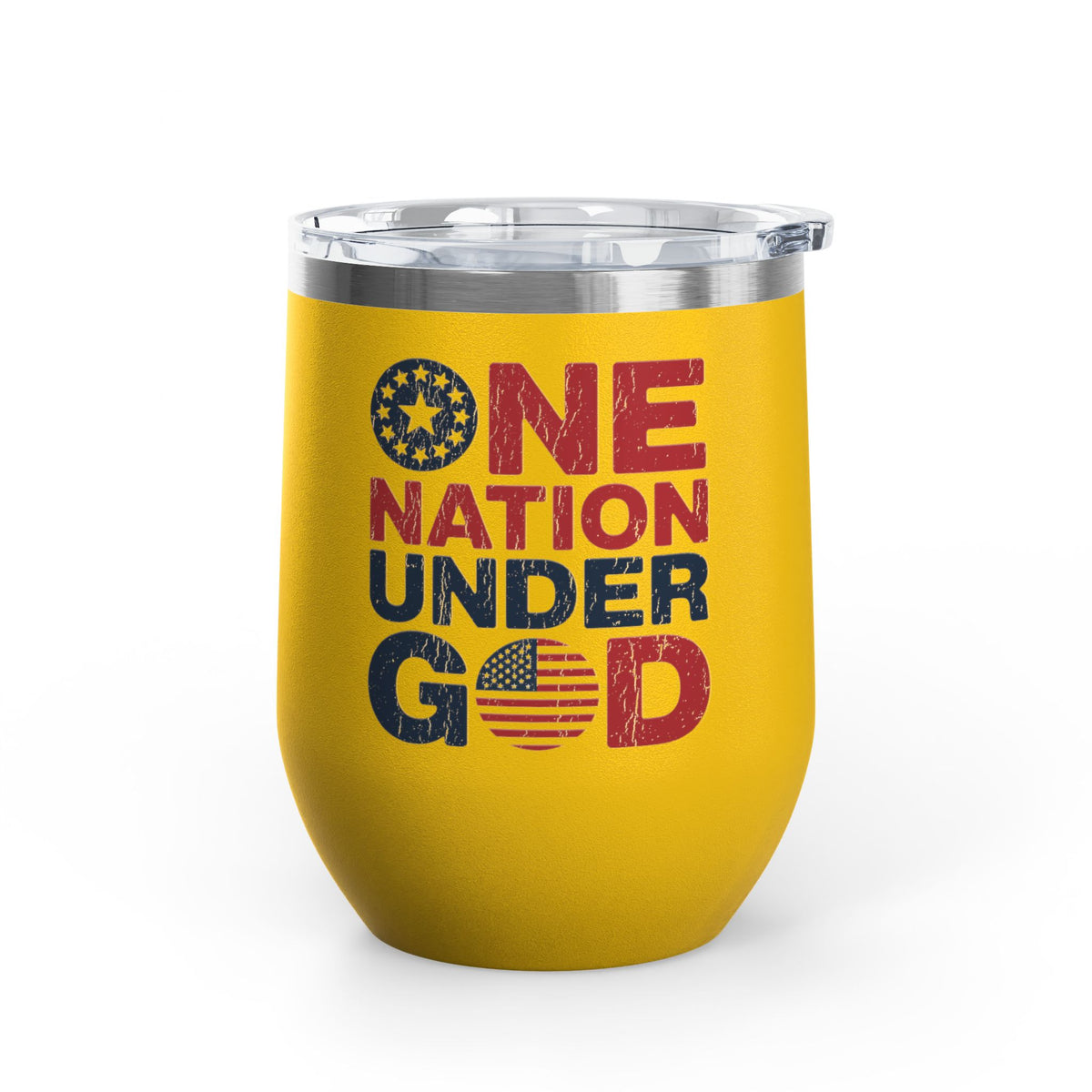 Patriotic Wine Tumbler, One Nation Under God Drinkware, American Pride Gift, Faith Inspired Gift for Her or Him, Red White Blue Cup