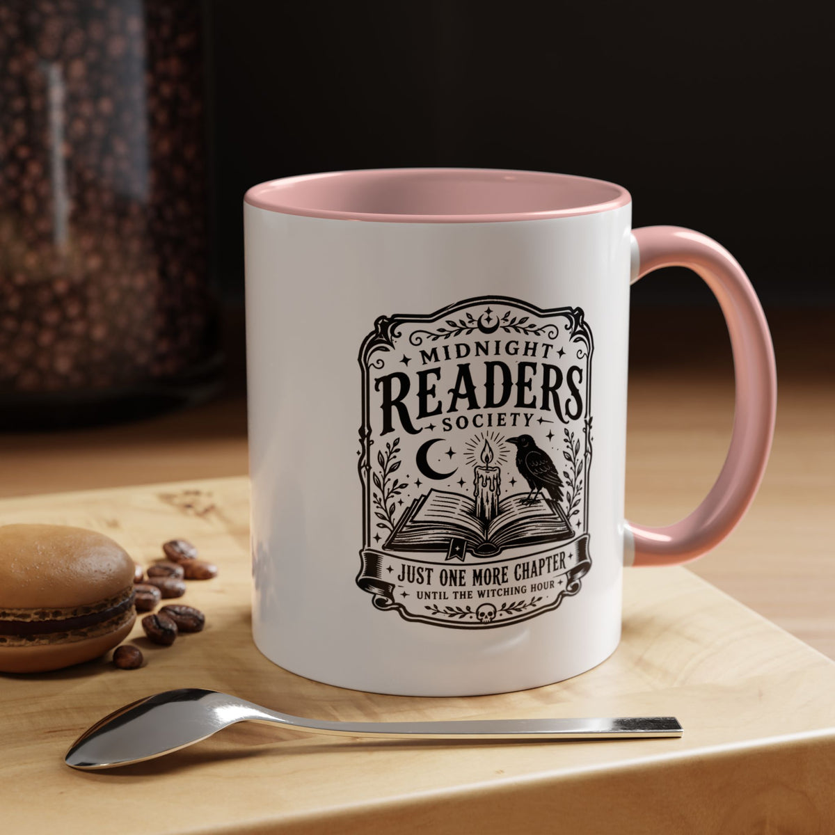 Midnight Readers Society Mug, Gothic Raven Book Black Accent Coffee Cup, Dark Academia Gift for Book Lover, Librarian or Night Reader