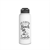 Personalized Beach Kids Water Bottle, Stainless Steel Straw Bottle, Custom Name Family Vacation Bottle, Kids Beach Trip Gift
