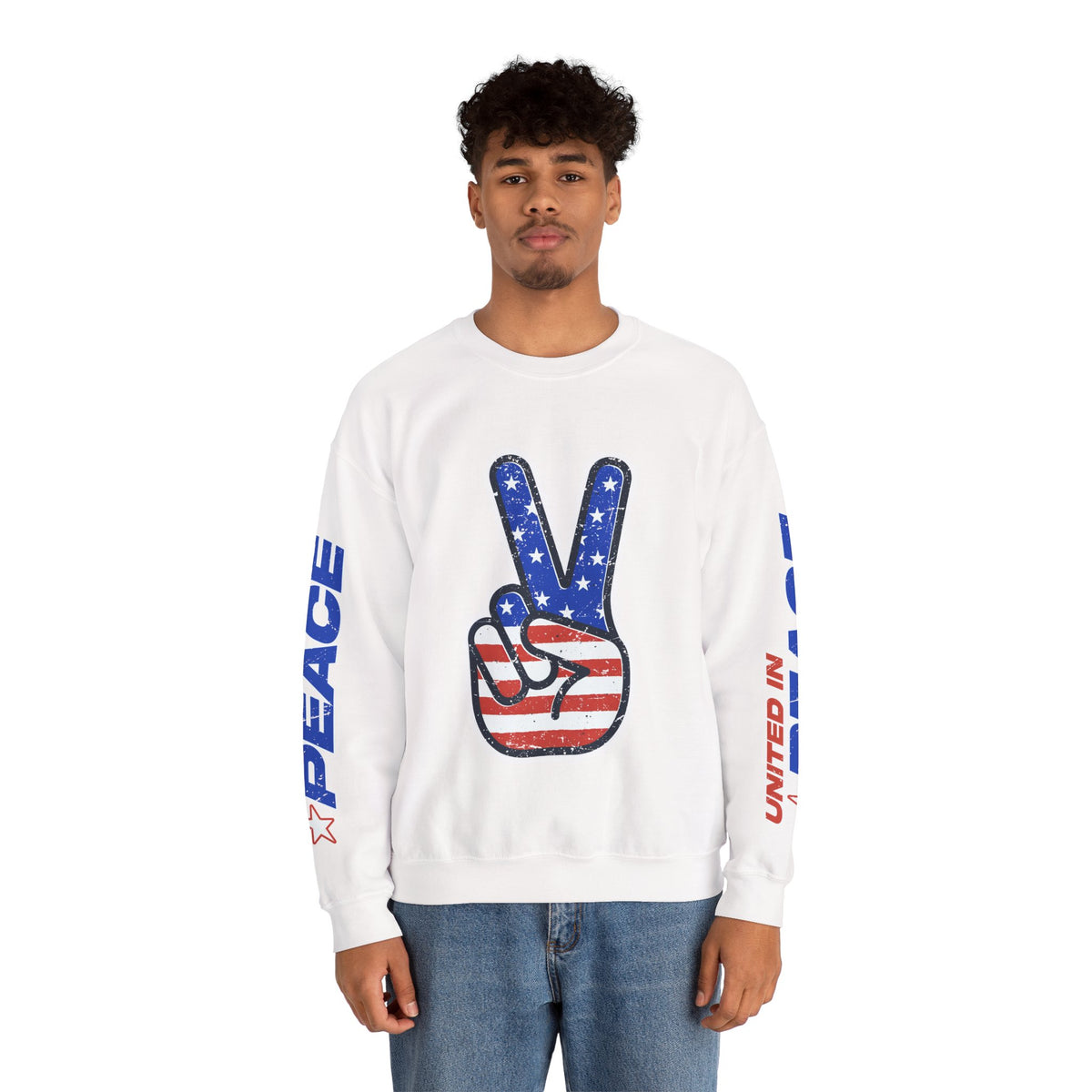 United in Peace Sweatshirt, Patriotic Peace Sign Crewneck, American Flag Pullover, USA 250th Anniversary Outfit, Fourth of July Gift
