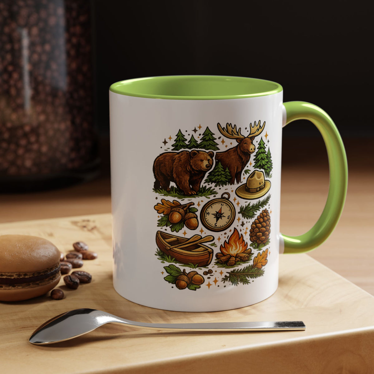 Camping Mug, Woodland Wildlife Coffee Cup, Bear and Moose Outdoor Gift, Rustic Cabin Kitchen Decor, Birthday Present for Camper or Hiker