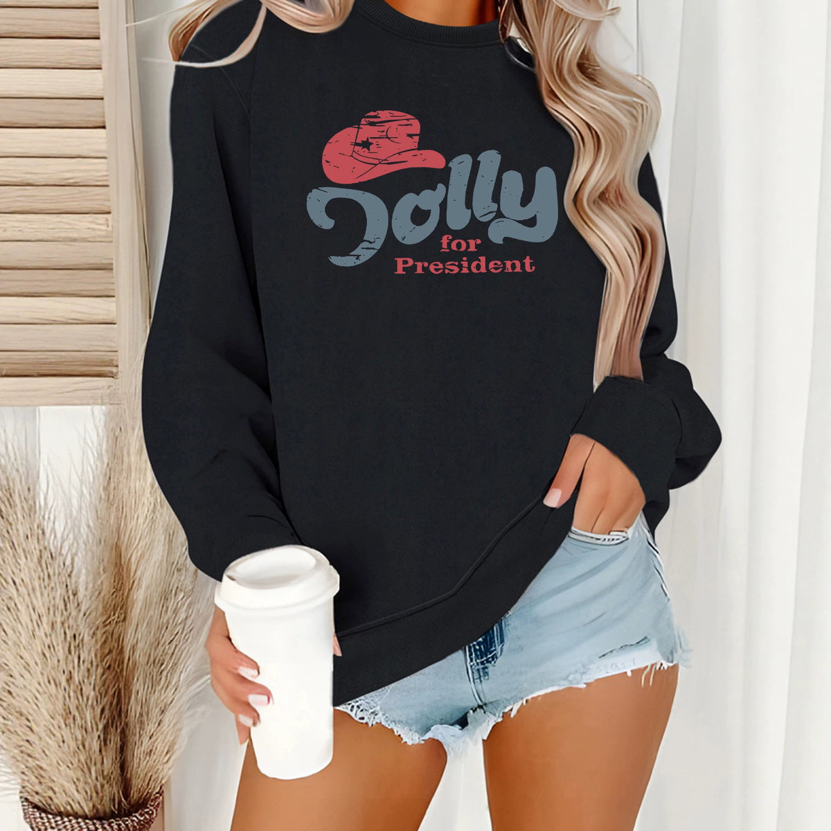Round neck fleece hoodie