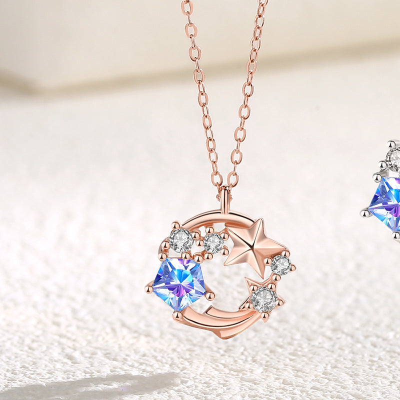 Dream Meteor Necklace Female Korean Version Ins Geometric Star Zircon Pendant 925 Sterling Silver Clavicle Chain