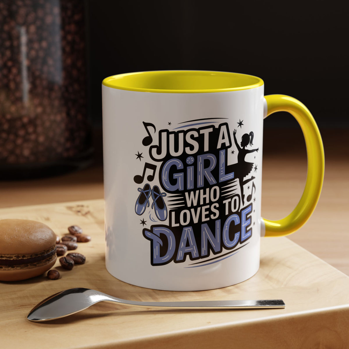 Dance Lover Coffee Mug, Just a Girl Who Loves to Dance Quote, Blue Ballet Shoes and Ballerina Design, Recital Gift for a Daughter or Teacher