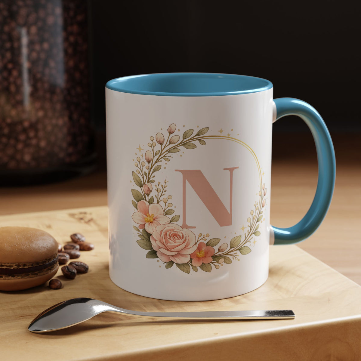 Personalized Floral Monogram Mug, Custom Initial Coffee Mug for Women, Botanical Letter Cup, Bridesmaid Gift, Birthday Gift for Her