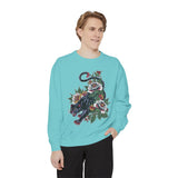 Traditional Panther Graphic Sweatshirt, Floral Tattoo Pullover for Men and Women, Old School Big Cat Top