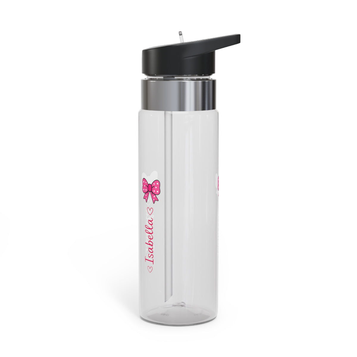 Personalized Girl Name Water Bottle, Transparent Water Bottle for Kids, Bow Design, Cute School Drink Bottle, Birthday Gift for Daughter