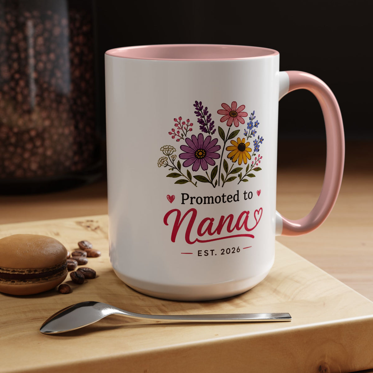 Promoted to Nana Mug, New Grandma Pregnancy Announcement Gift, Floral First Time Grandmother Coffee Cup, Baby Reveal Keepsake 2026