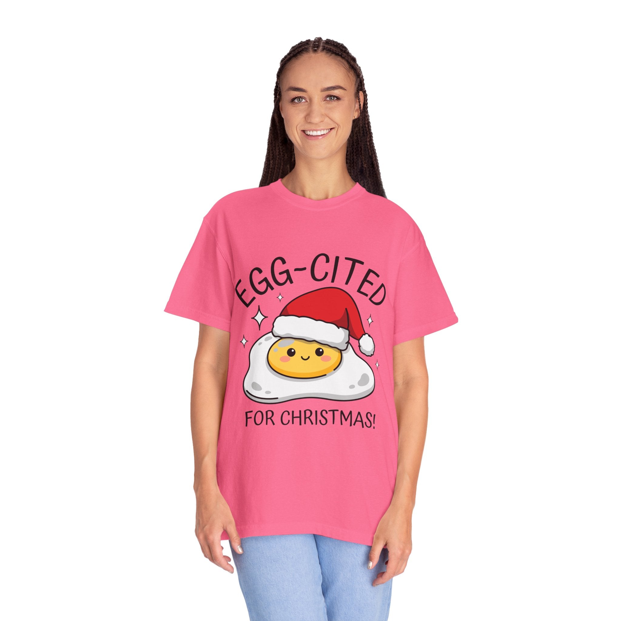 Egg-Cited for Christmas Shirt, Funny Fried Egg T-Shirt, Cute Food Pun Holiday Tee, Christmas Breakfast Gift for Brunch Lover or Cook