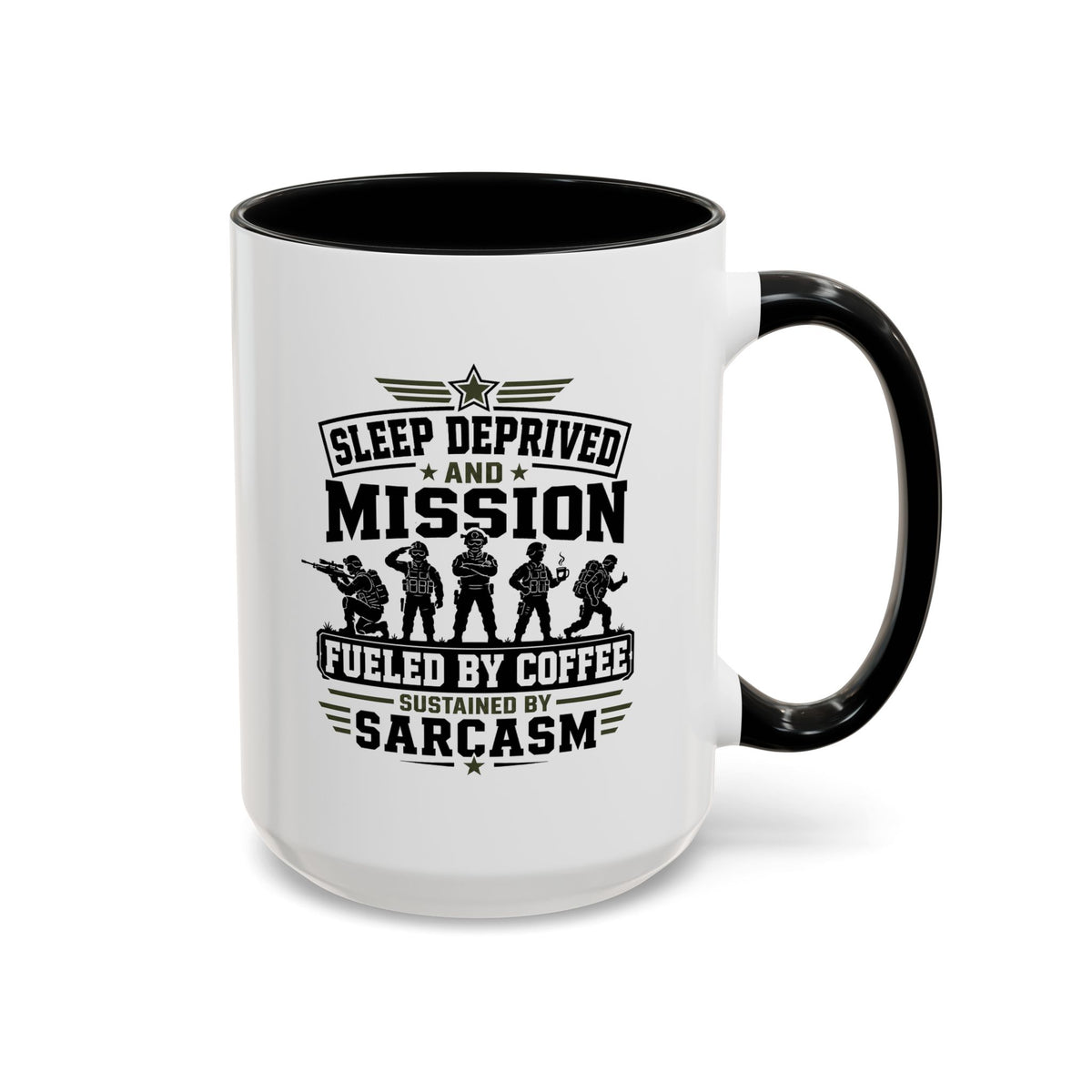 Funny Military Coffee Mug, Sleep Deprived and Mission Fueled Cup, Sarcastic Soldier Gift, Veteran Birthday Present, Tactical Humor
