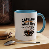 Halloween Ghost Coffee Mug, Caffeine From the Other Realm Black Accent Cup, Funny Spooky Gift for Coffee Lover, Barista or Coworker