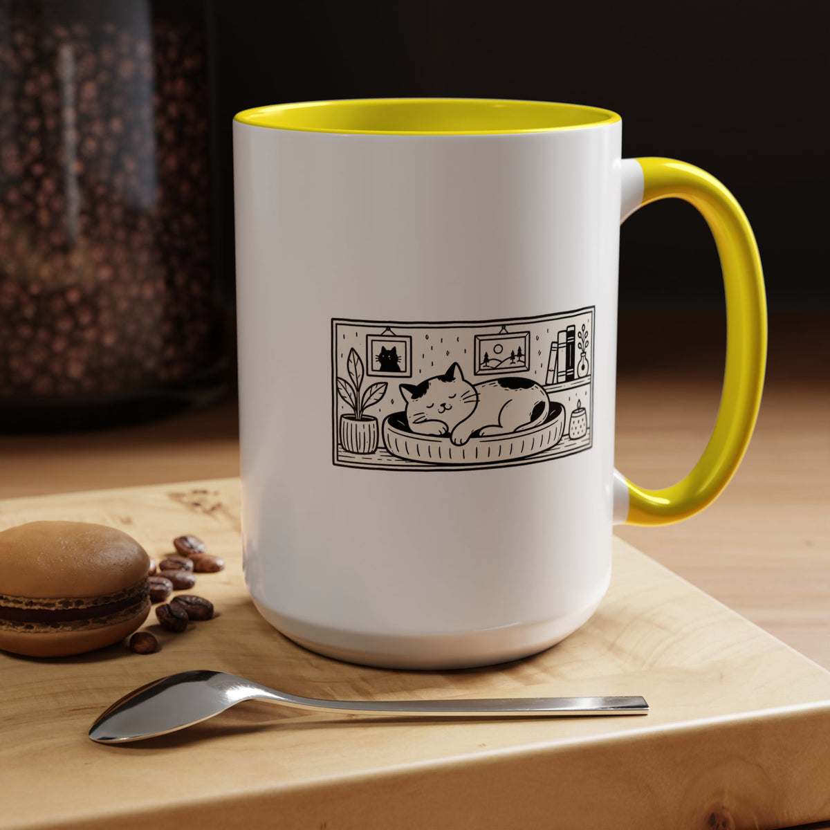Sleeping Cat Mug, Minimalist Black and White Coffee Cup, Cozy Cat Lover Gift, Modern Kitchen Decor, Birthday Present for Her or Mom