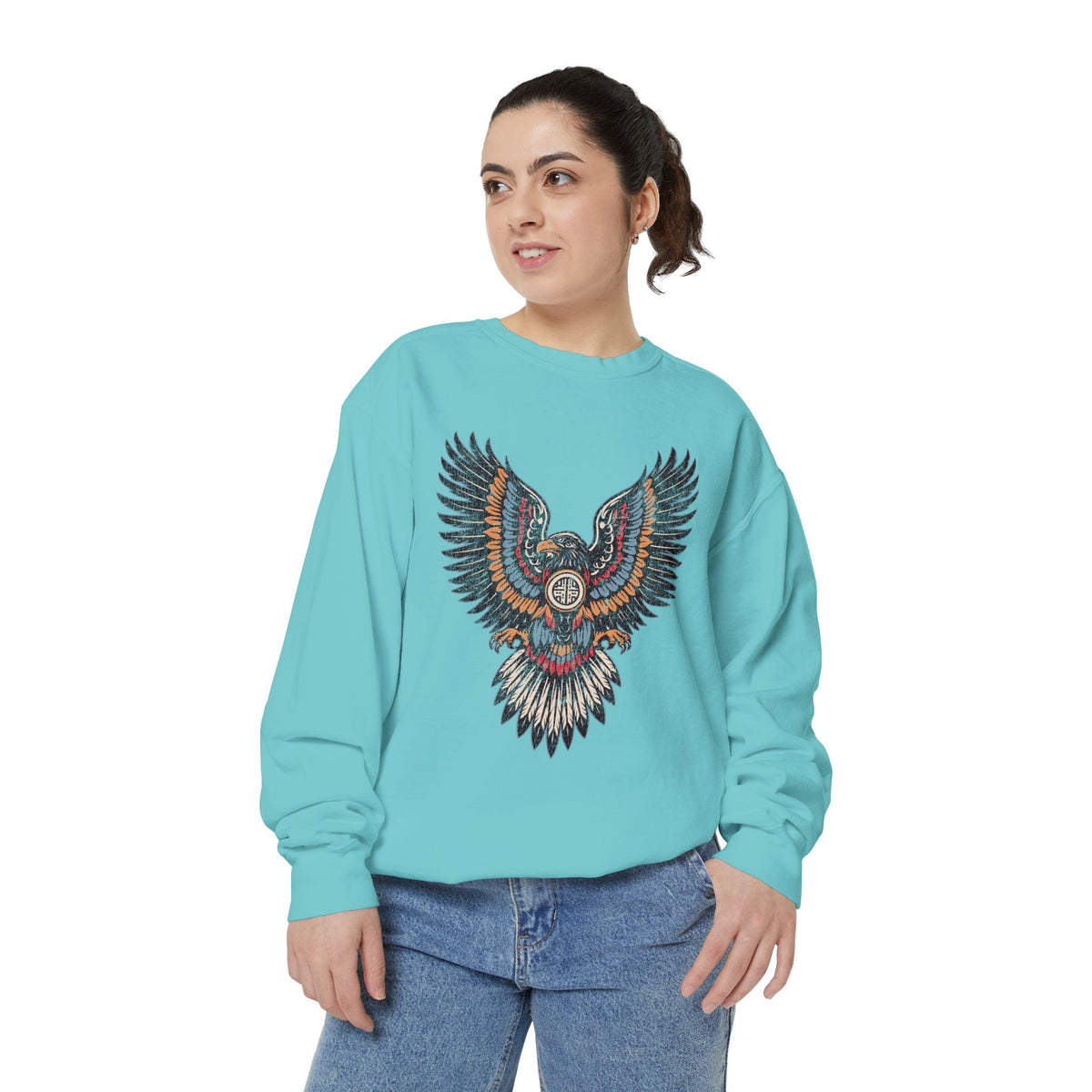 Ornamental Eagle Sweatshirt, Retro Tattoo Style Bird Graphic, Gift for Wildlife Art Lovers, Boho Festival Outfits and Everyday Casual Wear