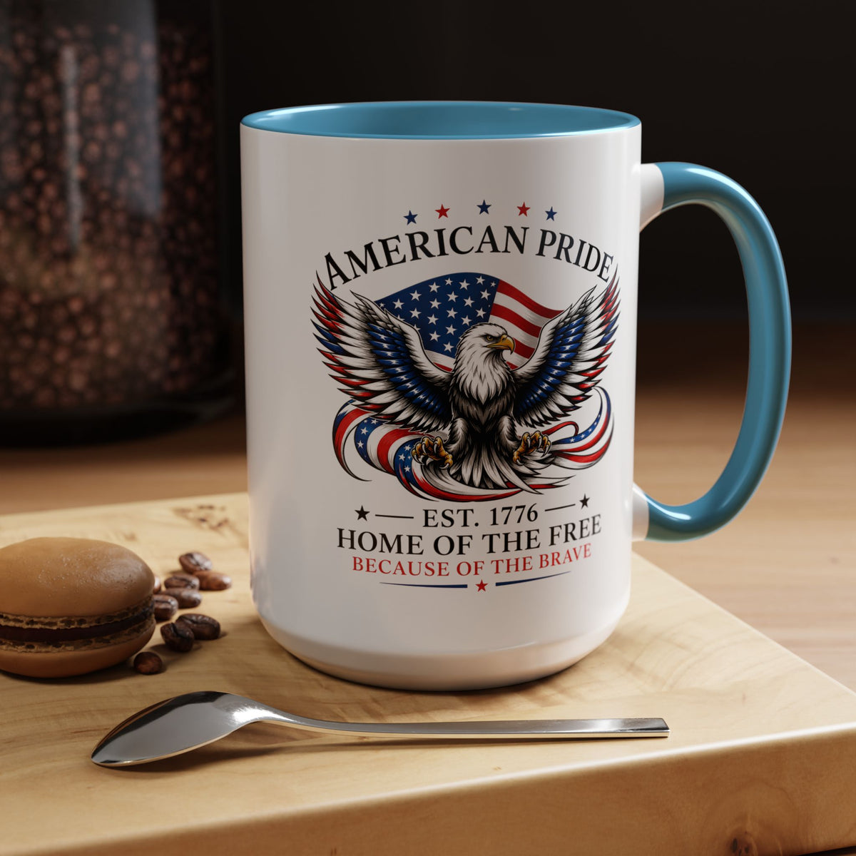 American Pride Eagle Mug, Patriotic Bald Eagle Coffee Mug, Home of the Free Because of the Brave Gift, USA Veteran Mug
