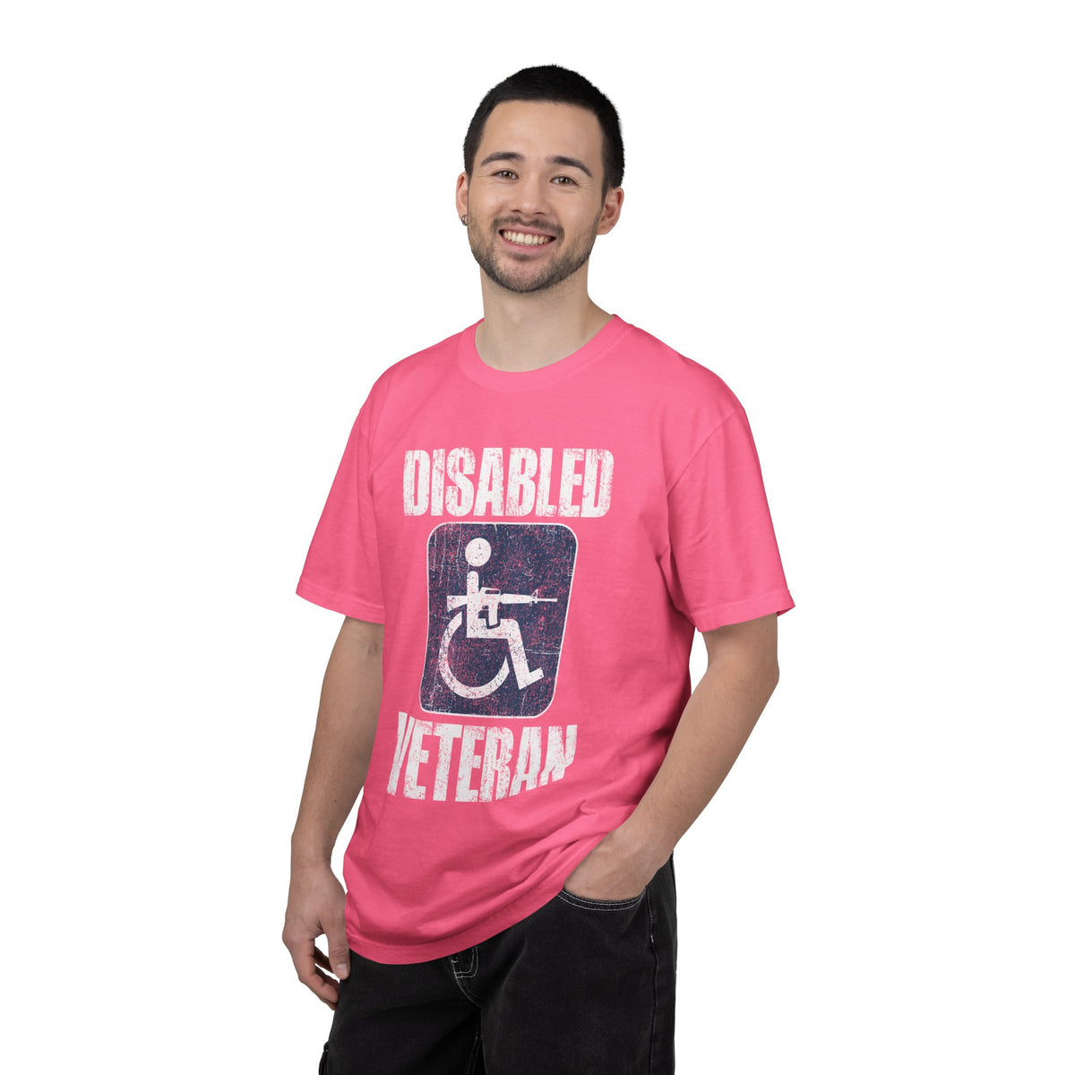 Disabled Veteran Shirt, Distressed Wheelchair and Rifle Graphic, Military Service Pride, Veterans Day Gift and Everyday Casual Wear