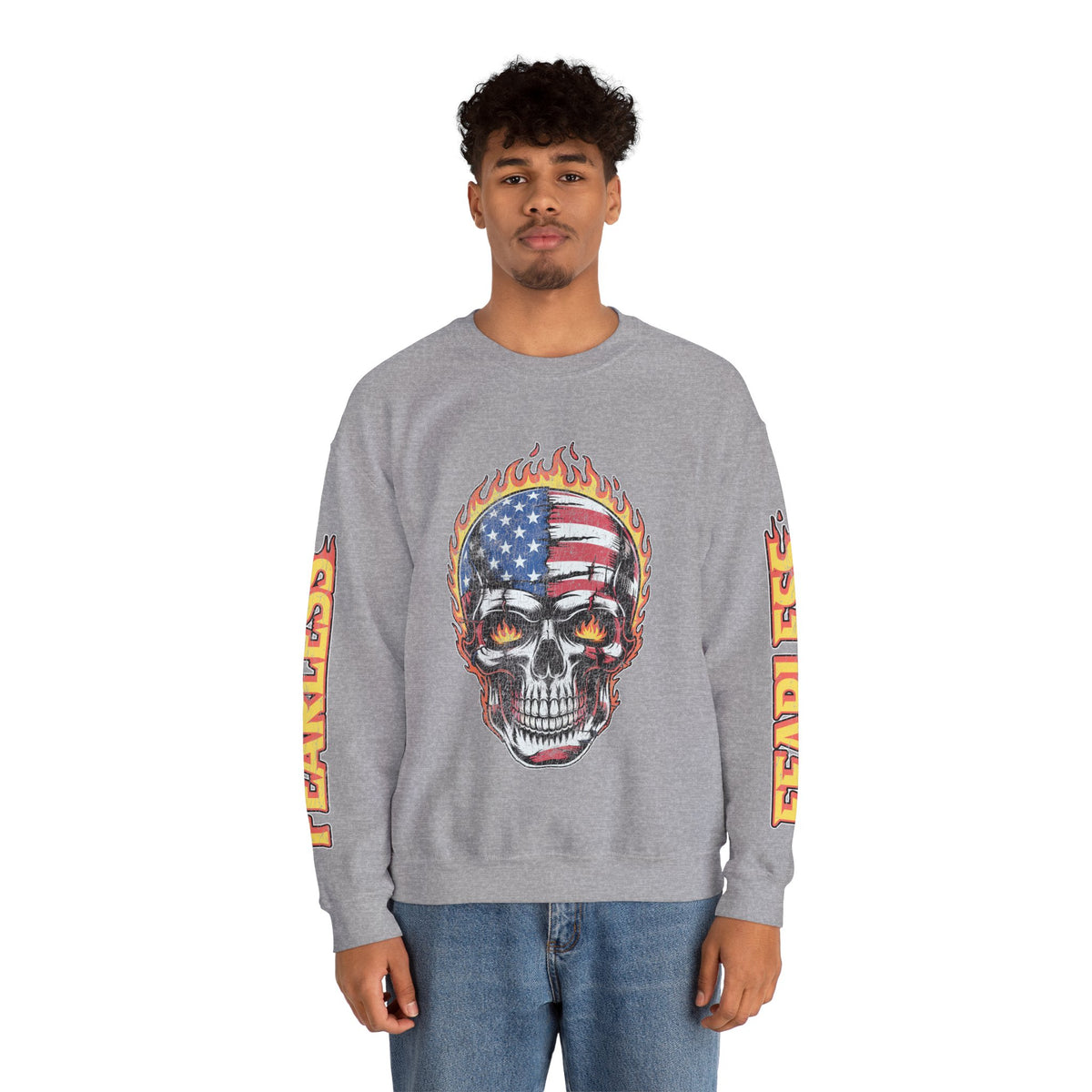 Patriotic Skull Sweatshirt, American Flag Skull Pullover, USA Biker Style Top, Edgy Americana Clothing, Fourth of July Gift
