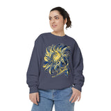 Celestial Sun Graphic Sweatshirt, Blue and Gold Cosmic Pullover, Mystical Night Sky Top, Astrology Gift for Stargazers and Dreamers