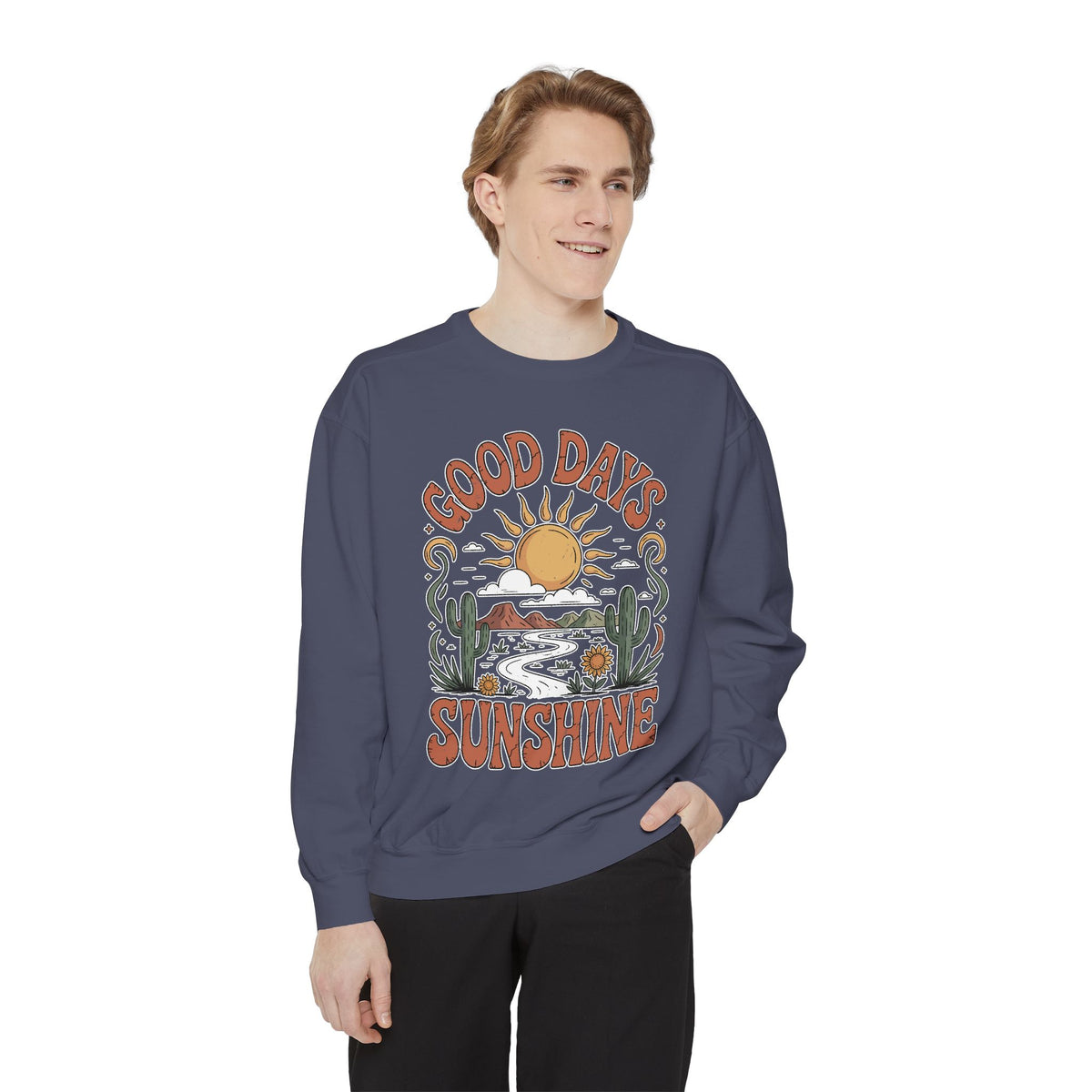 Good Days Sunshine Comfort Colors Sweatshirt, Retro Desert Landscape Crewneck, Positive Vibes Western Aesthetic Gift