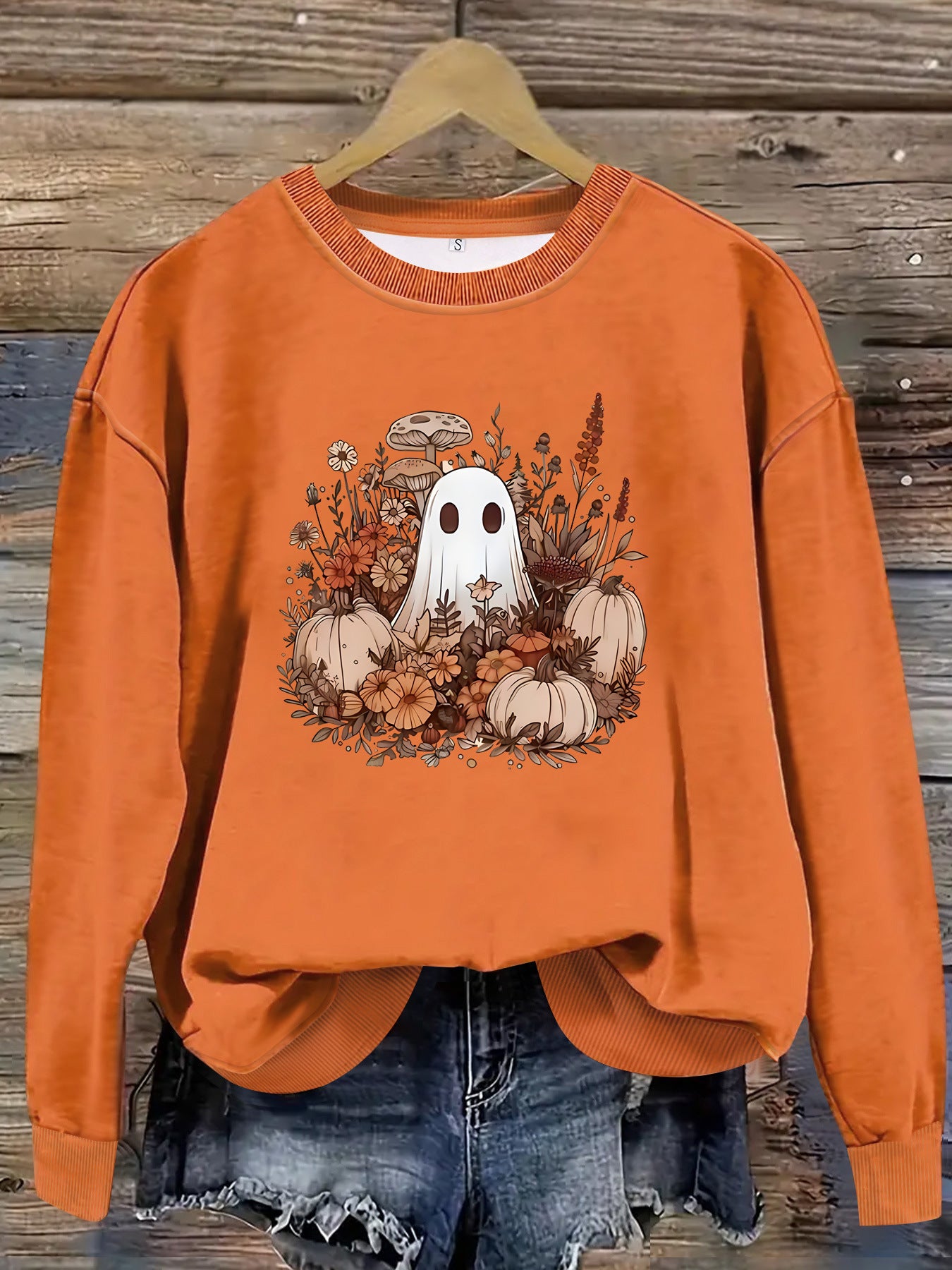 Round neck cartoon ghost print pullover sweatshirt sweatshirt sweatshirt