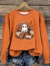 Round neck cartoon ghost print pullover sweatshirt sweatshirt sweatshirt