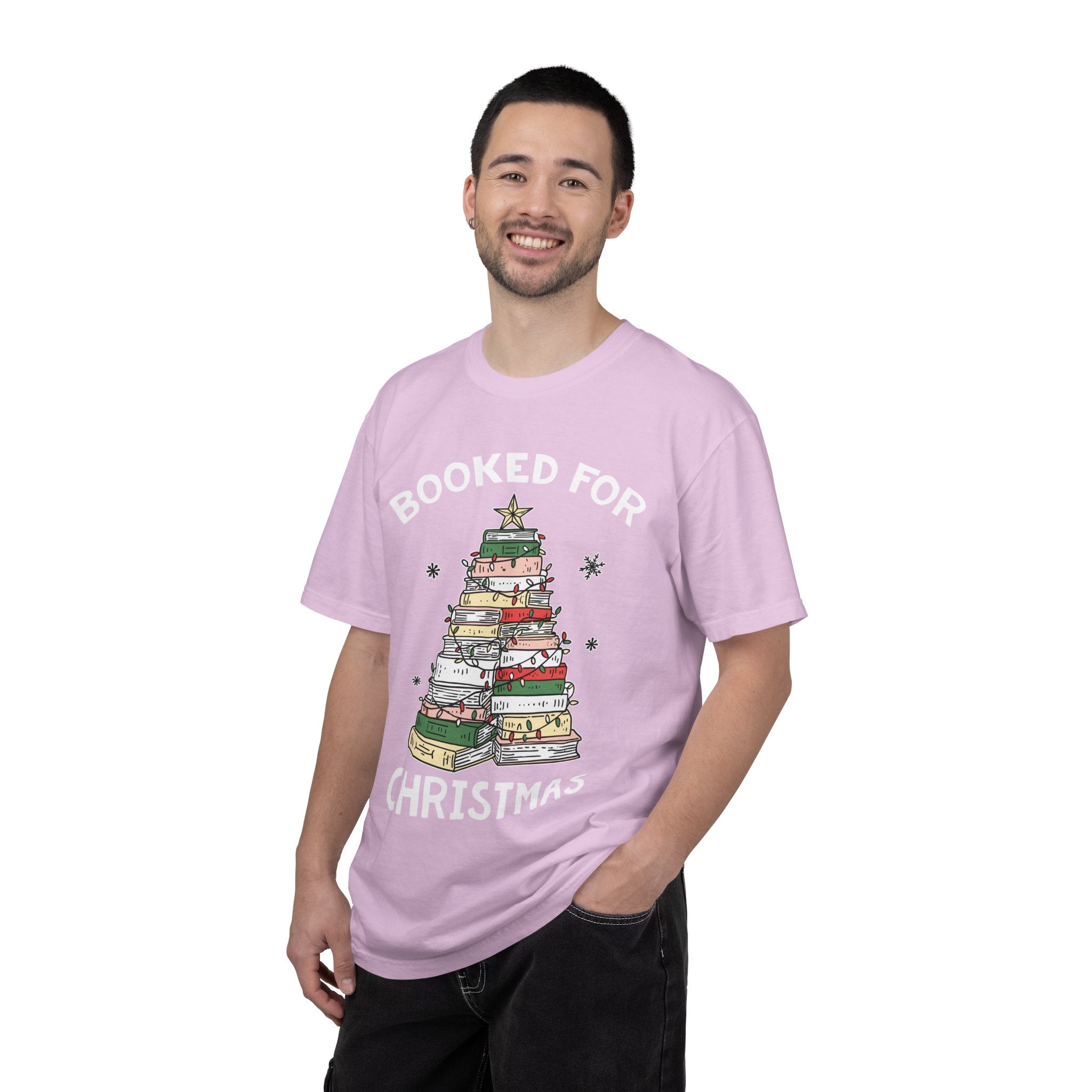 Booked for Christmas Shirt, Book Lover Holiday T-Shirt, Christmas Tree Books Tee, Cozy Reading Gift for Librarian, Teacher or Bookworm