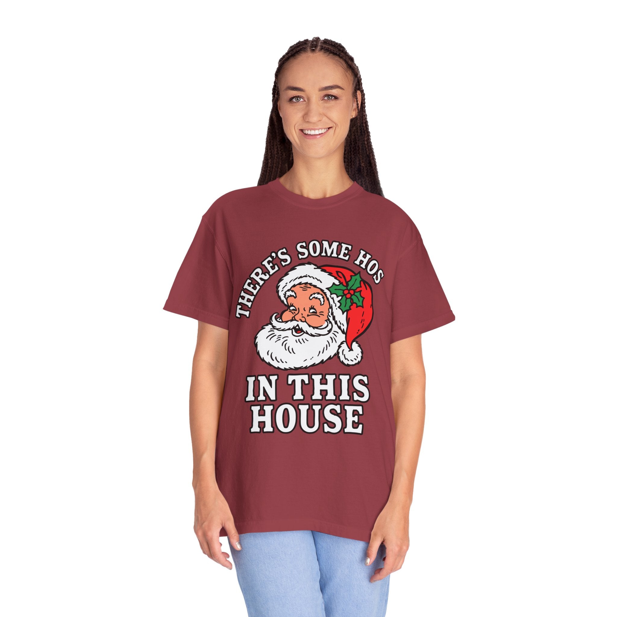 There's Some Ho's in This House Shirt, Funny Santa Christmas T-Shirt, Adult Holiday Party Tee, Naughty Xmas Gift for Friends or Family