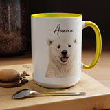 Custom Polar Bear Coffee Mug with Name, Personalized Arctic Animal Gift for Kids, Cute Winter Holiday Ceramic Tea Cup with Orange Handle