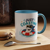 Funny Shark Coffee Mug, Just Coasting Shark Mug, Cute Beach Lover Coffee Cup, Relaxing Summer Vacation Gift for Shark Fans
