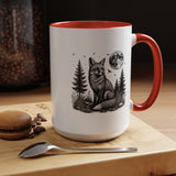 Fox Moon Mug, Black and White Woodland Coffee Cup, Celestial Forest Animal Gift for Fox Lover, Rustic Cabin Decor, Nature Birthday Present