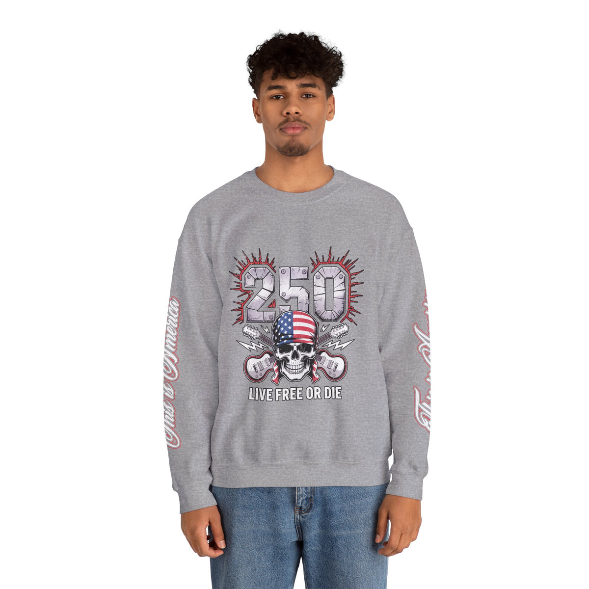 250 Live Free or Die Sweatshirt, Patriotic Skull Crewneck, American Flag Pullover, USA 250th Anniversary Gift, Fourth of July Top