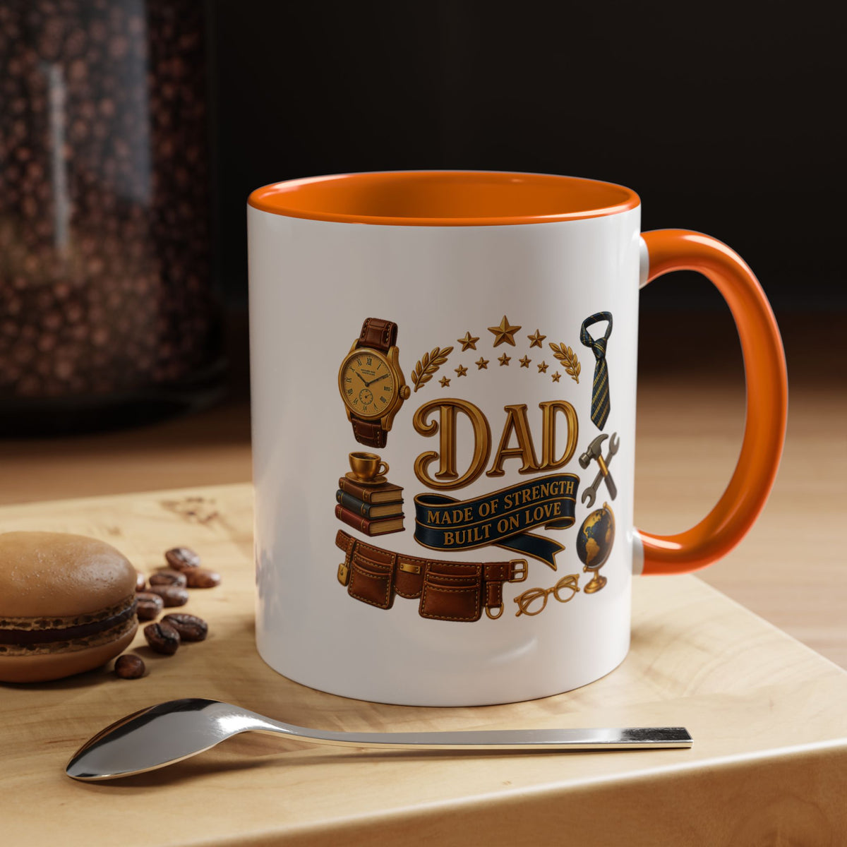 Best Dad in the World Coffee Mug, Father's Day Gift from Daughter or Son, Handy Papa Birthday Ceramic Tea Cup with Tools and Watch