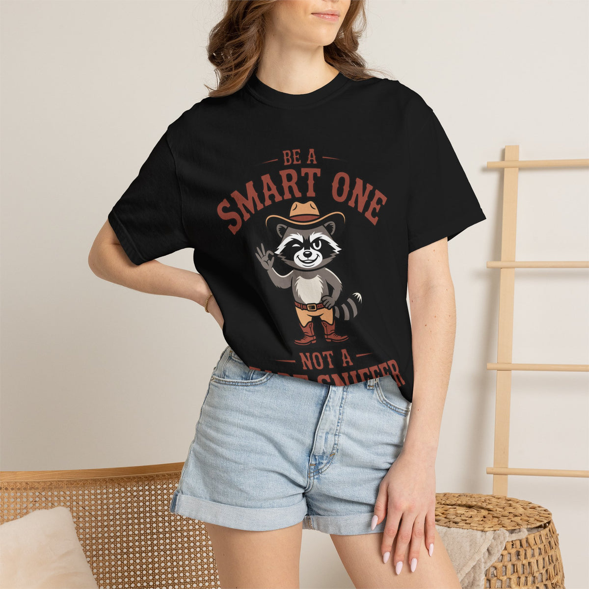 Funny Raccoon Shirt, Be A Smart One Not A Fart Sniffer Tee, Cowboy Raccoon Graphic T-Shirt, Funny Western Animal Gift