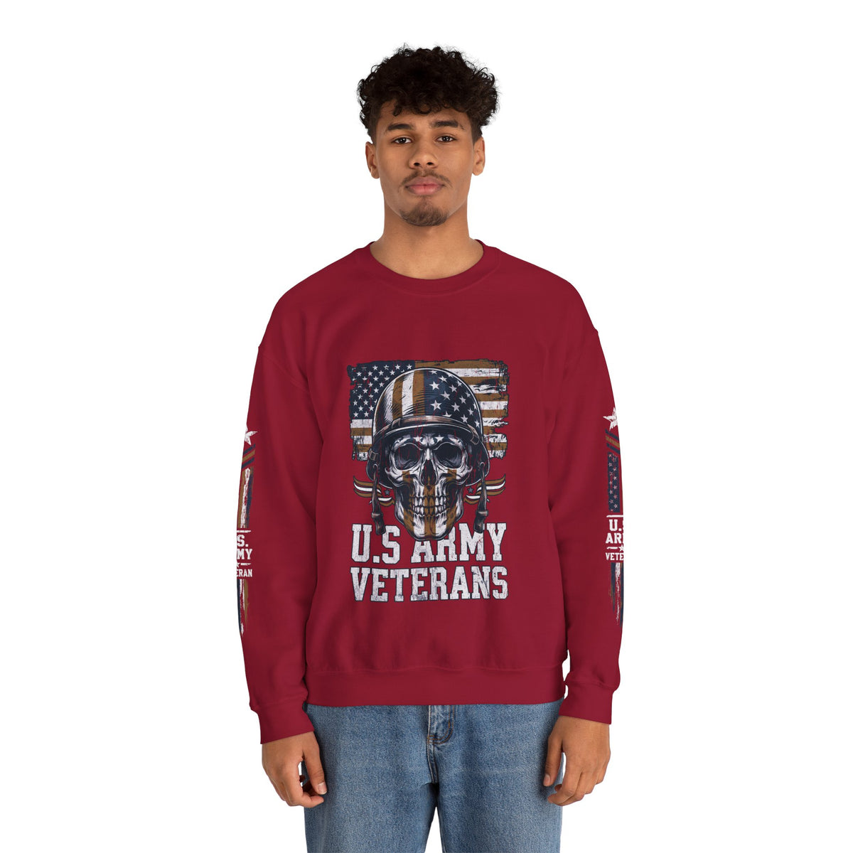 US Army Veterans Sweatshirt, Military Skull Crewneck, American Flag Veteran Pullover, Army Veteran Gift, Memorial Day or Veterans Day