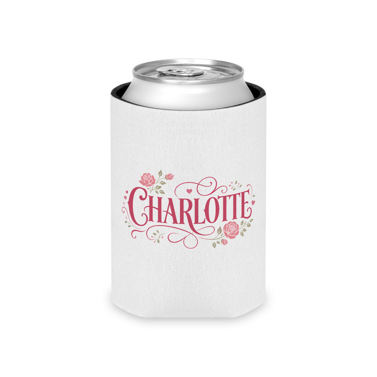 Personalized Name Can Cooler, Floral Drink Holder, Custom Beverage Sleeve, Rose Design, Birthday Gift for Her, Bridesmaid Gift, Summer Party