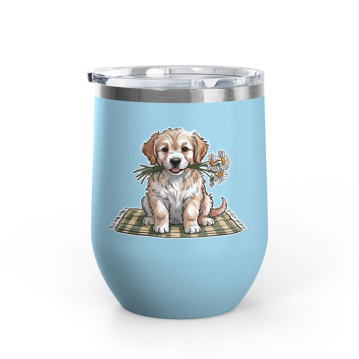 Golden Puppy Wine Tumbler, Cute Dog and Flower Cup, Gift for Dog Moms, Puppy Lovers, Pet Parents and Animal Lovers