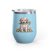 Golden Puppy Wine Tumbler, Cute Dog and Flower Cup, Gift for Dog Moms, Puppy Lovers, Pet Parents and Animal Lovers