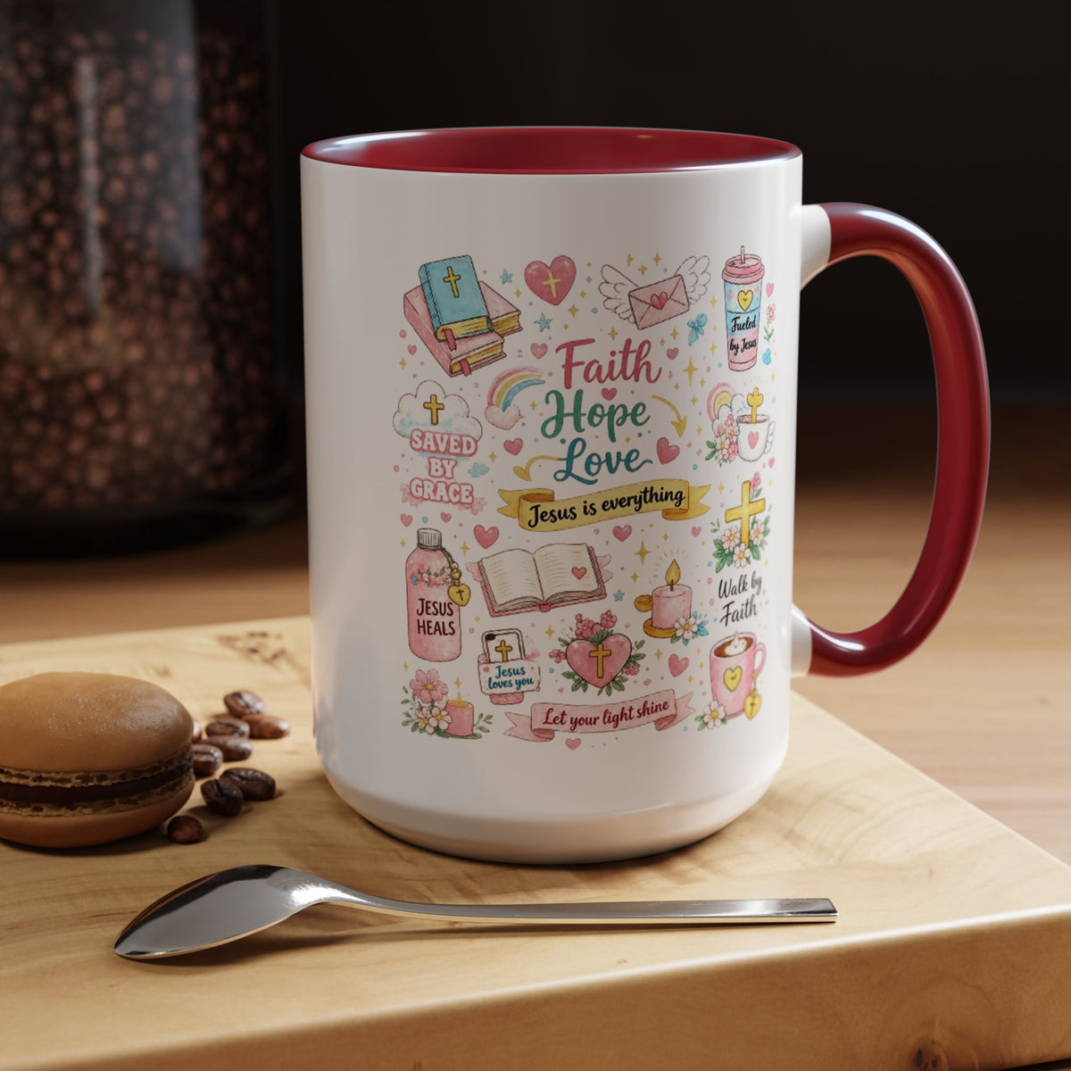 Christian Faith Hope Love Mug, Inspirational Bible Verse Coffee Mug, Jesus Is Everything Gift, Religious Mug for Women