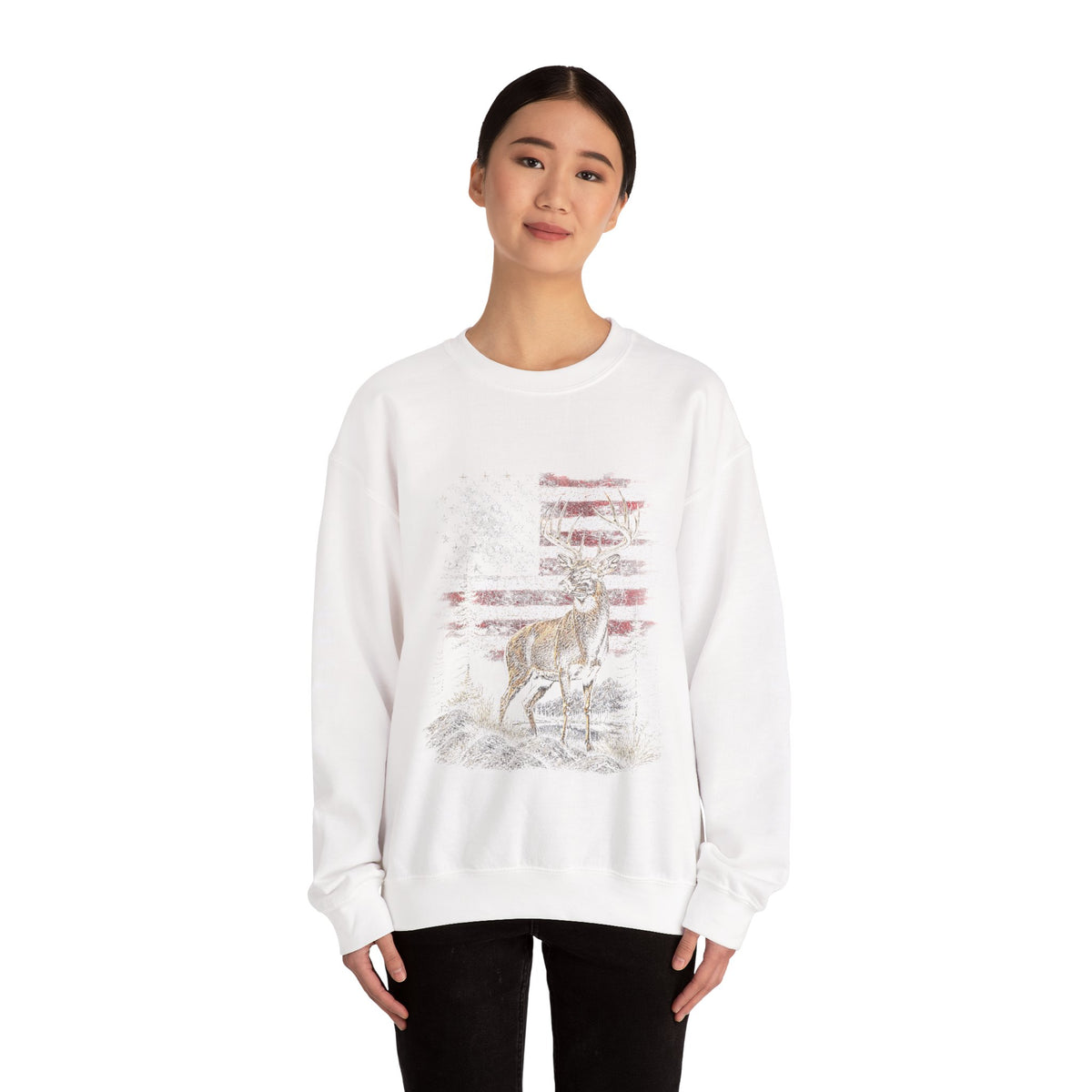 Personalized Hunting Sweatshirt, Custom Deer American Flag Pullover, Patriotic Outdoorsman Crewneck, Hunter Gift, Personalized Family Shirt