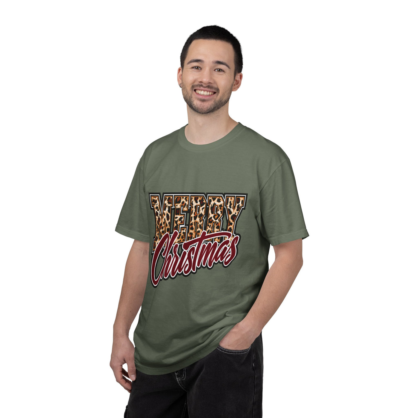 Merry Christmas Leopard Print Shirt, Trendy Holiday T-Shirt, Cheetah Lettering Xmas Tee, Festive Gift for Women, Mom, Teacher or Friend