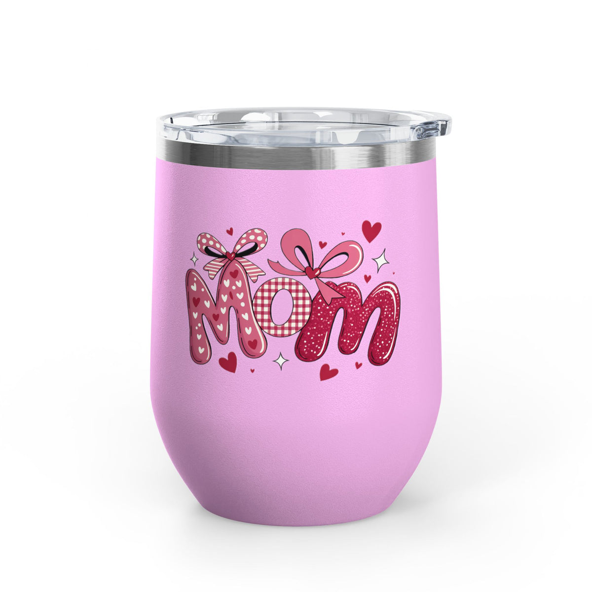 Mom Wine Tumbler, Mother's Day Gift for Mom, Pink Bow Drinkware, Mom Gift from Daughter, Personalized Style, Cute Wine Cup for Her